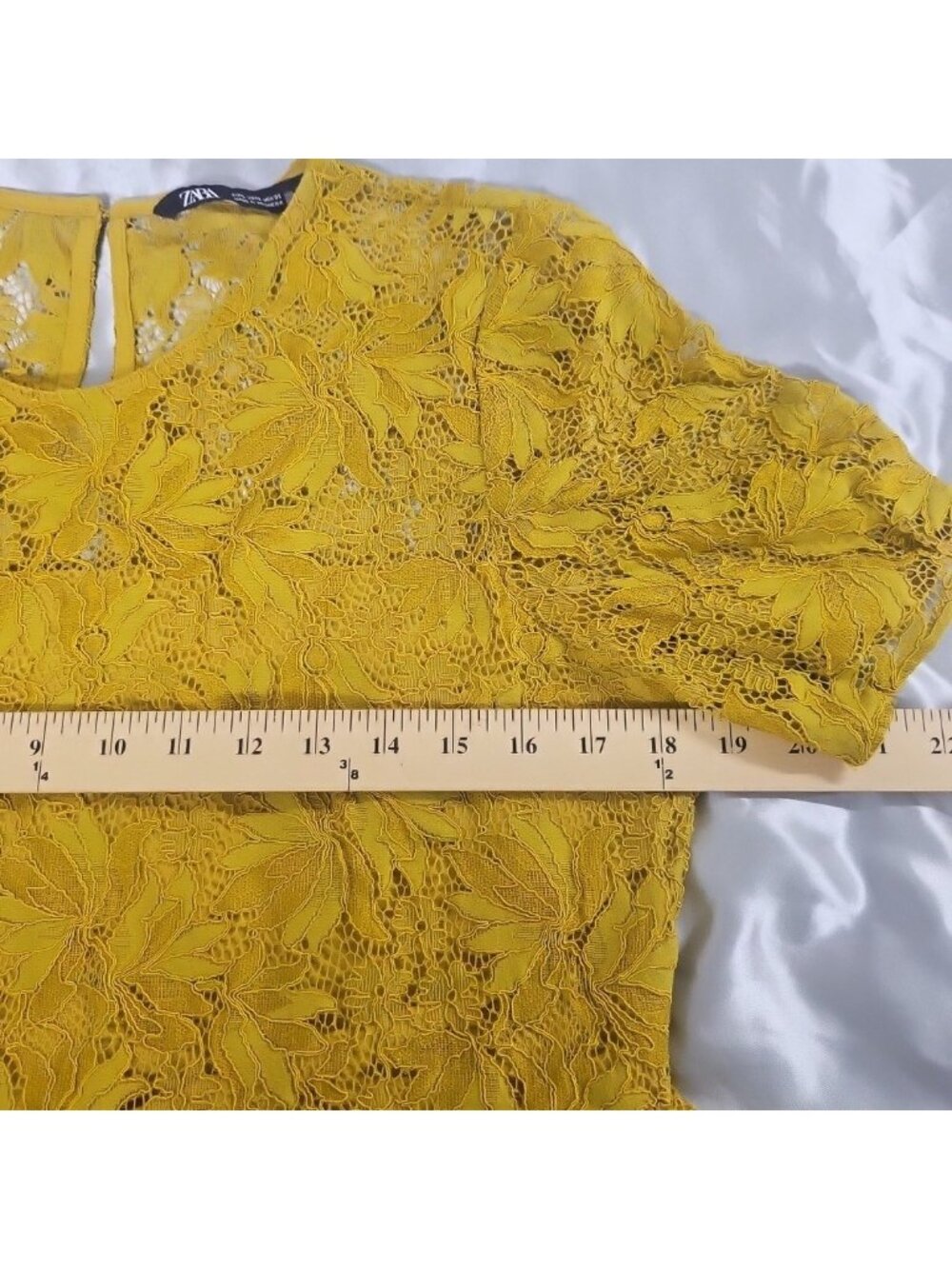 Zara Womens Large Mustard Yellow Lace Peplum Top Romantic Cottagecore Blouse - Picture 4 of 16